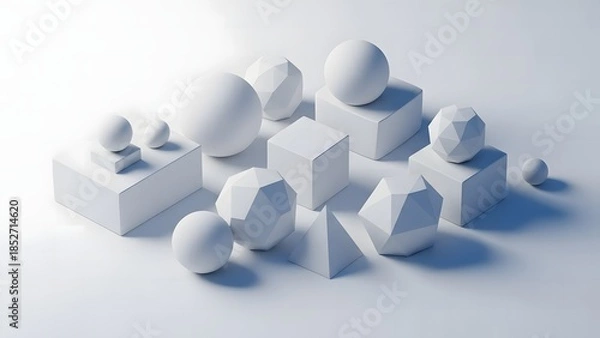 Obraz Minimal abstract white geometric shapes creating modern 3D background composition