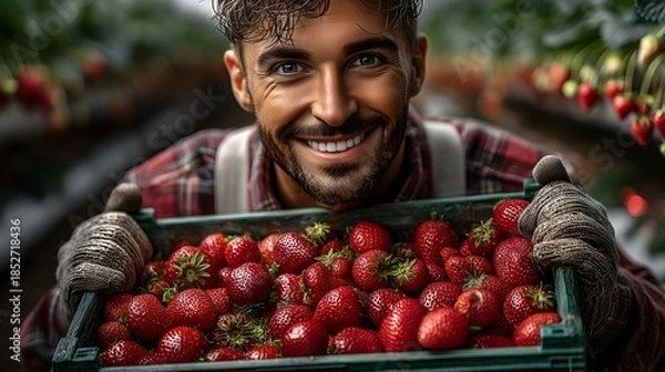 Obraz Smiling farmer with strawberries