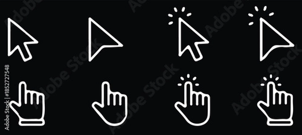 Fototapeta white line hand cursor icons set vector black background 