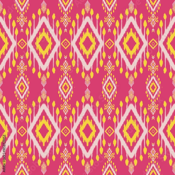 Obraz Pink Thai Ikat Textile Pattern backgrounds