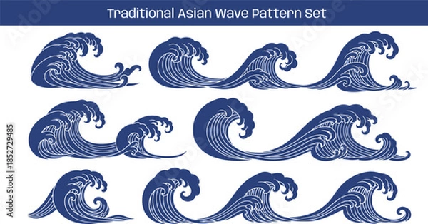 Obraz Traditional wave pattern set chinese wave japanese wave korean asian traditional illustrations decorations element vector design for background and wallpaper 2