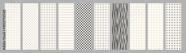 Obraz Minimal Geometric Seamless Pattern Set with Dots Grids, Lines and Abstract Textures for Notebook Sheets, Wrapping, Textile. Modern Vector Background Collection for Branding Packaging Web Print Design