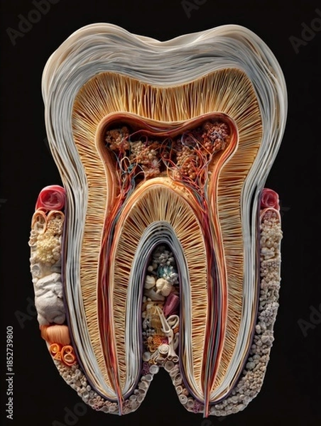 Obraz Human tooth anatomy detailed cross section paper art