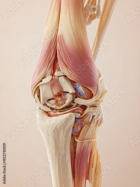 Obraz Human knee joint anatomy showing bones muscles ligaments