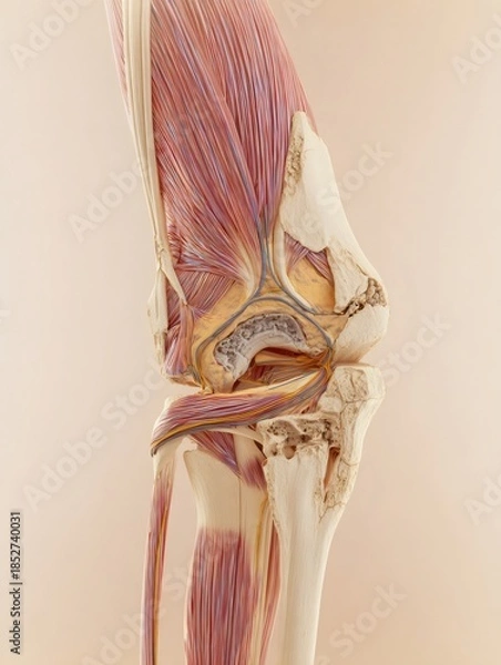Obraz Human knee showing osteoarthritis and anatomical structures