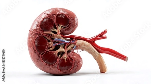 Obraz Human kidney cross section detailed anatomy on white