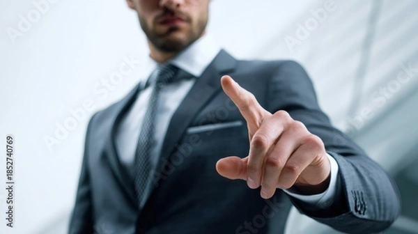 Obraz Businessman touching pressing virtual screen interface technology