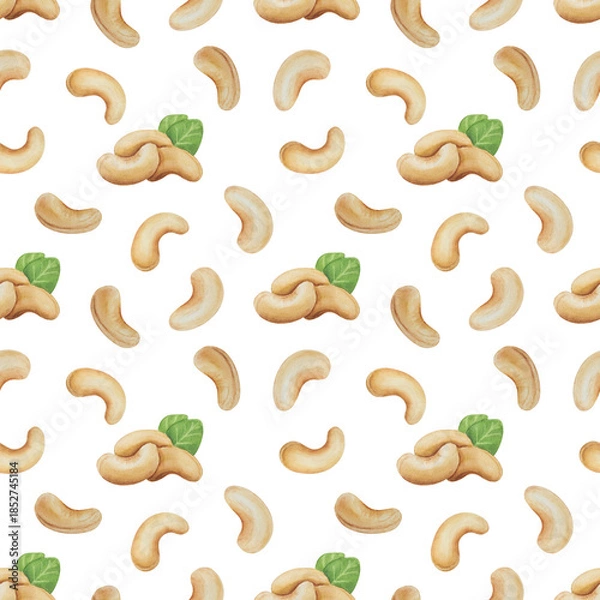 Obraz Cashew nut seamless pattern.White background. For design, backgrounds