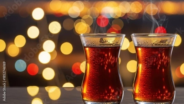 Obraz Two Turkish tea glasses with a bokeh background.