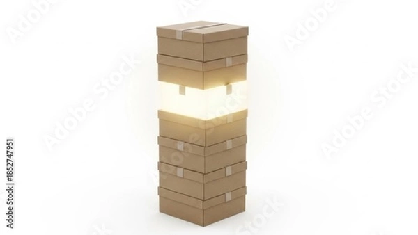 Obraz Stacked cardboard boxes with glowing light, creative concept.