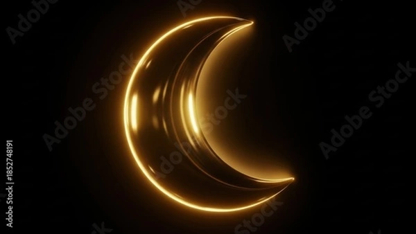 Obraz Glowing Crescent Moon Illuminated Against a Dark Background.