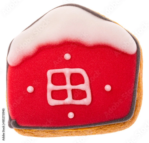Obraz Red gingerbread house cookie isolated