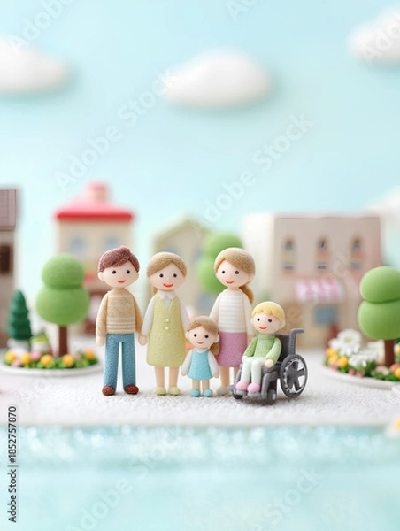 Obraz 街で支え合う家族と福祉のある幸せな暮らし（3D・縦）まみおデザイン暮らしシリーズ
