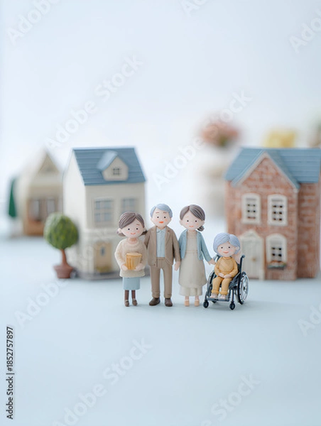 Obraz 街で支え合う家族と福祉のある幸せな暮らし（3D・縦）まみおデザイン暮らしシリーズ
