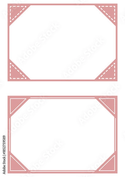 Obraz アルバムやカードのデザイン・アンティークな四隅飾りのフォトフレーム・くすみピンクの飾り枠セット