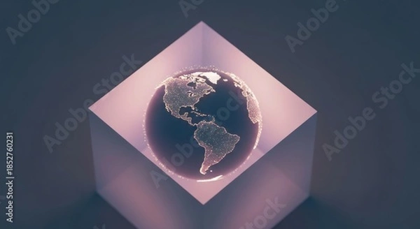 Obraz A glowing Earth globe floats within an illuminated translucent cube