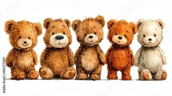 Obraz Watercolor teddy bear element set on white background