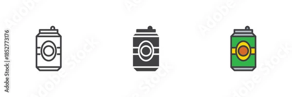Fototapeta Beer can line, solid and colorful icon set pack