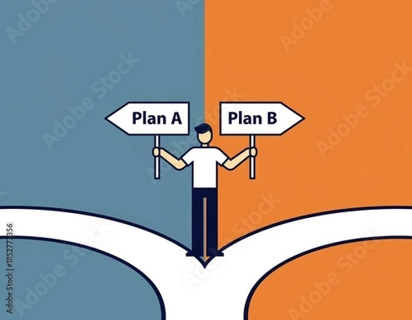 Obraz Man at Crossroads Choosing Between Plan A and Plan B
