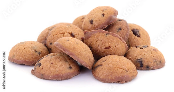 Obraz Pile of chocolate chip cookies isolated on white