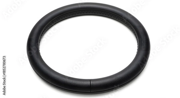 Obraz Black leather steering wheel on white background automotive