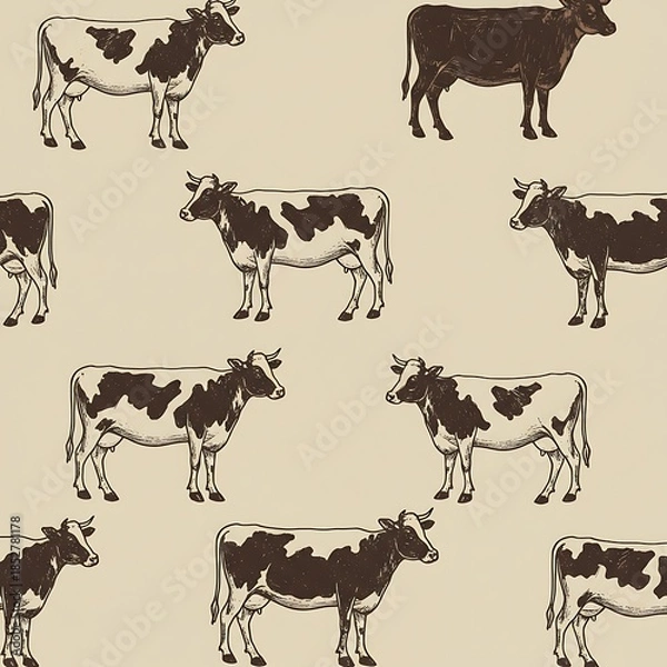 Obraz 素朴な牛のスケッチ模様