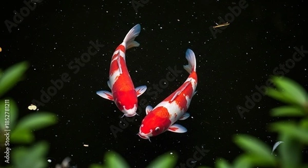 Obraz 黒き水面、紅白の舞