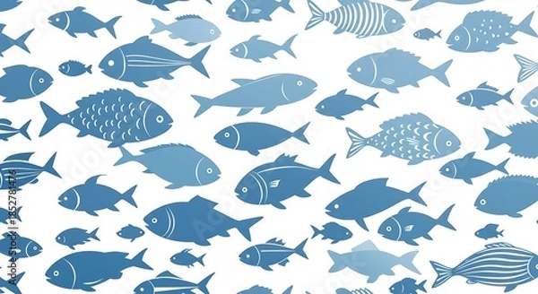 Obraz 青の群れ：水彩風魚群イラスト