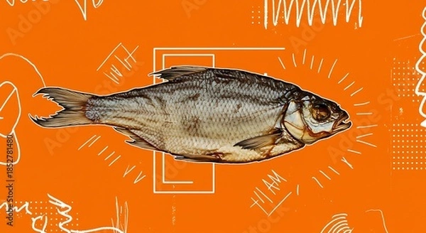 Obraz オレンジ色の躍動：干物の一瞬