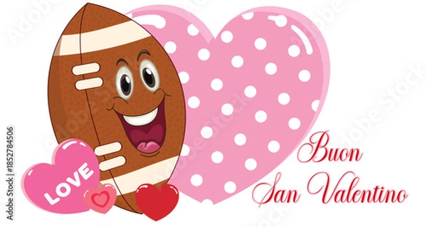 Obraz Cute cartoon American football character with hearts and love messages. Football love illustration ideal for Valentine’s Day greeting cards, romantic sports designs, stickers and prints.