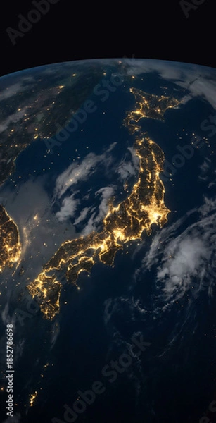 Obraz 日本列島の衛生写真　空撮　衛星ビュー　　Generative AI	
