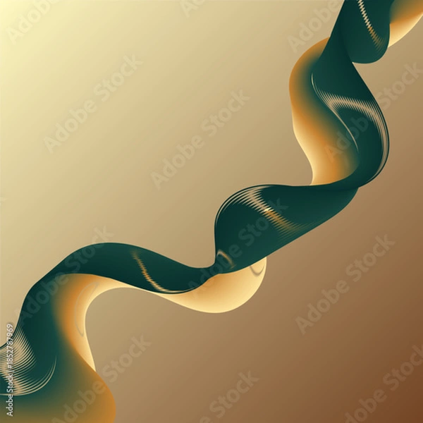 Obraz Abstract Flowing Ribbon Wave Background with Gold Gradient