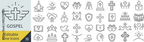 Obraz 線の編集ができる福音に関するアイコンセット（アウトライン化していない）
