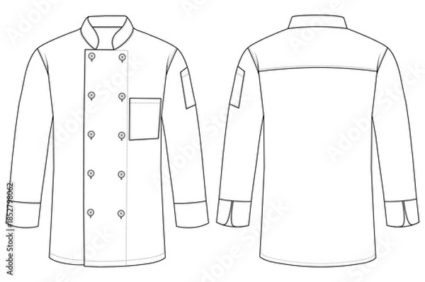 Obraz Professional Chef Coat Line Art Vector Illustration Front and Back View
