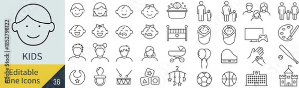 Obraz 線の編集ができる子供に関するアイコンセット（アウトライン化していない）
