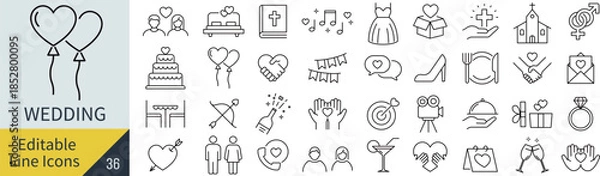 Obraz 線の編集ができるウエディングに関するアイコンセット（アウトライン化していない）
