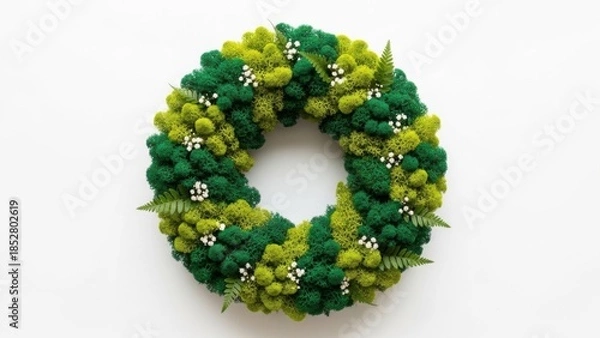 Obraz MOSSY DEEP GREEN WREATH WITH SOFT-TOUCH TEXTURE ON WHITE
