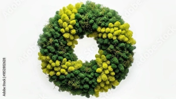 Fototapeta MOSSY DEEP GREEN WREATH WITH SOFT-TOUCH TEXTURE ON WHITE