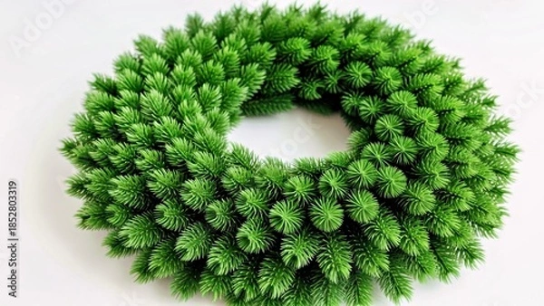 Fototapeta  WREATH FEATURING DEEP GREEN PLUSH PINE TEXTURE, LUSH AND VIBRANT ON WHITE
