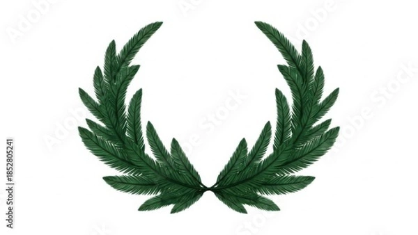 Fototapeta WREATH WITH DEEP GREEN STYLIZED FEATHERED FOLIAGE, ELEGANT SHAPE ON WHITE