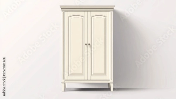 Obraz Elegant off white cabinet with raised panel doors and silver handles on white backdrop