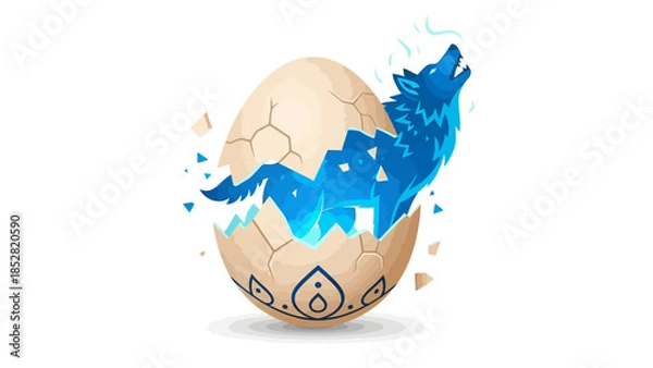Obraz Blue wolf hatching from a cracked egg