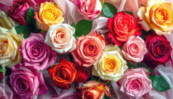 Obraz カラフルなバラの花を敷き詰めた背景素材