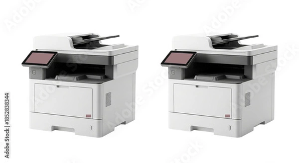 Fototapeta Two multifunction printers side by side isolated on transparent background
