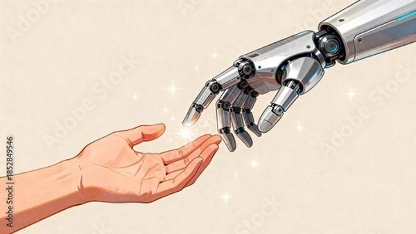 Obraz Human hand and robotic hand interaction