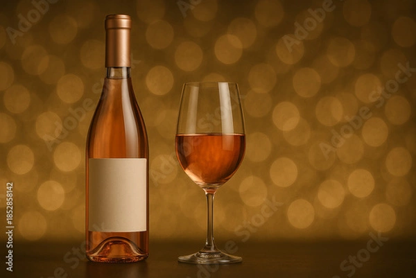 Obraz グラスに注がれたロゼワインと落ち着いたトーンの背景