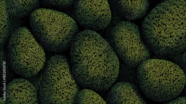 Fototapeta Green fruit-like shapes on a dark background pattern