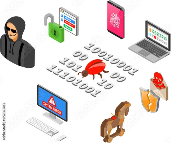 Obraz Hacker Activity Isometric Concept