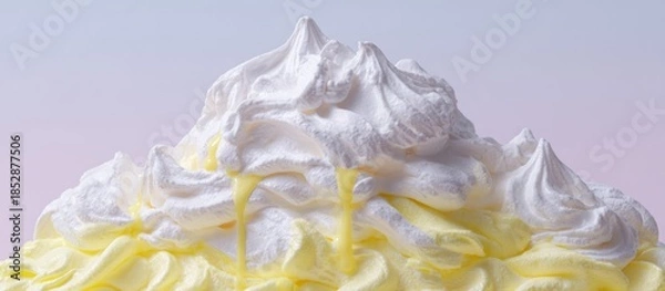 Obraz Close-up of whipped cream and yellow cream layered, creamy, some dripping. Pale background