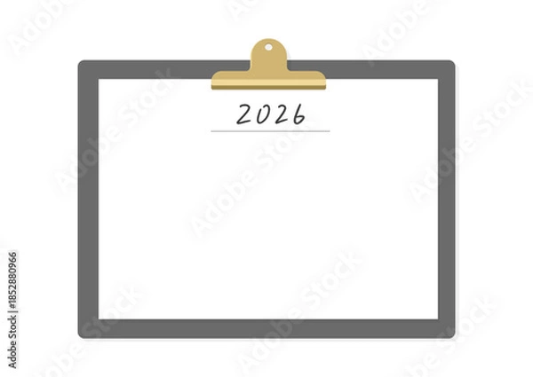 Obraz 2026の手書きの文字と白紙を挟んだバインダー - シンプルな2026年のプランナーのフォーマット